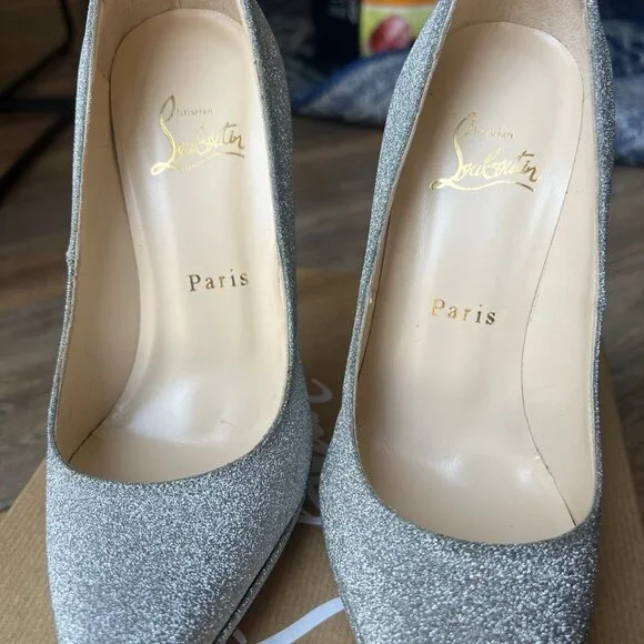 Christian Louboutin Pigalle Plato Silver Pump Heels - Picture 9 of 10